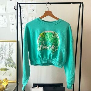 Women Brand New：Drop shoulder light fleece sweatshirt pullover light green